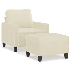 vidaXL Sessel mit Hocker Creme 60 cm Kunstleder