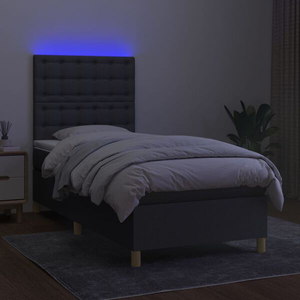 vidaXL Boxspringbett mit Matratze & LED Dunkelgrau 100x200 cm Stoff