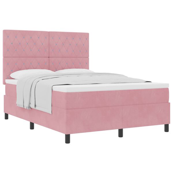 vidaXL Boxspringbett mit Matratze mit Kopfteil Rosa 140 x 200 cm Stoff