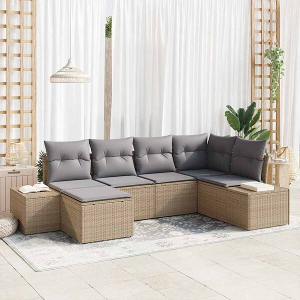 vidaXL Gartensofa-set mit Kissen 6 pcs Beige und Grau Poly-Rattan
