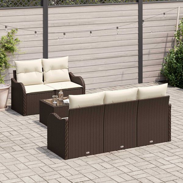 vidaXL Garten-Sofa-Set mit Kissen mit Speicher 6 pcs Braun und Creme