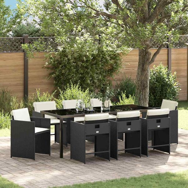vidaXL Garten Essgruppe 9 pcs Schwarz Poly-Rattan