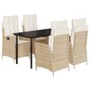 vidaXL 5-tlg. Garten-Essgruppe mit Kissen Beige Poly Rattan