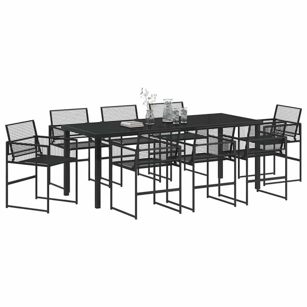 vidaXL Garten Essgruppe 9 pcs Schwarz Pulverbeschichteter Stahl
