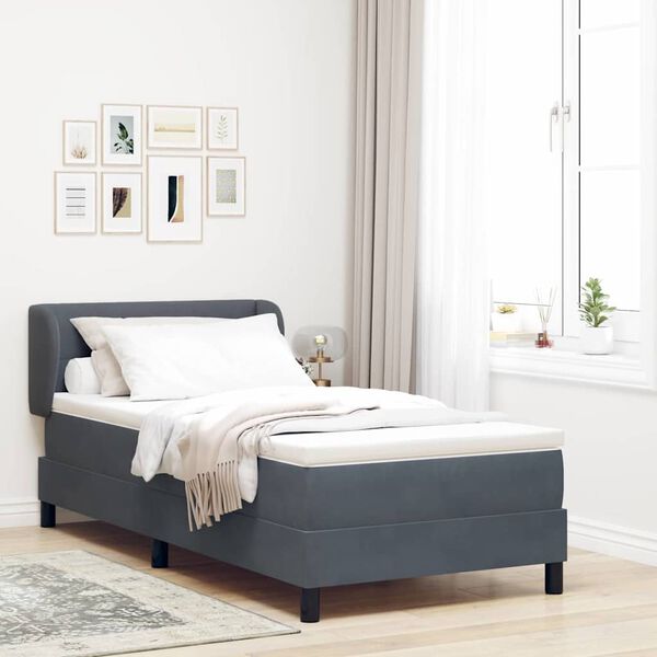 vidaXL Boxspringbett mit Matratze Dunkelgrau 90 x 190 cm Samt