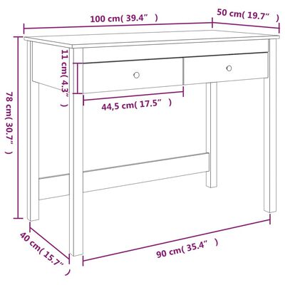 vidaXL Schreibtisch mit Schubladen Schwarz 100x50x78 cm Massivholz