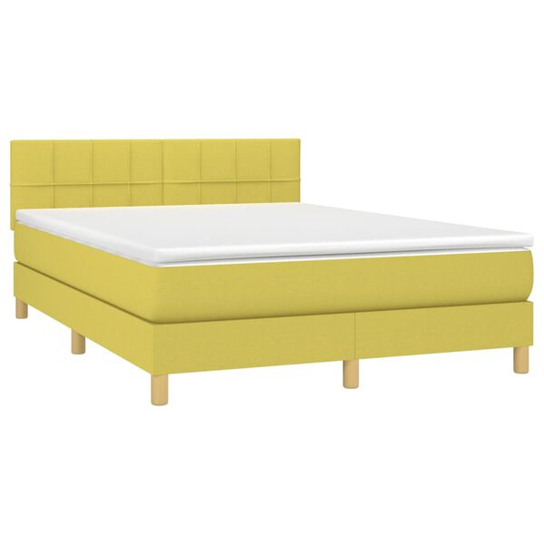 vidaXL Boxspringbett mit Matratze & LED Gr&uuml;n 140x190 cm Stoff