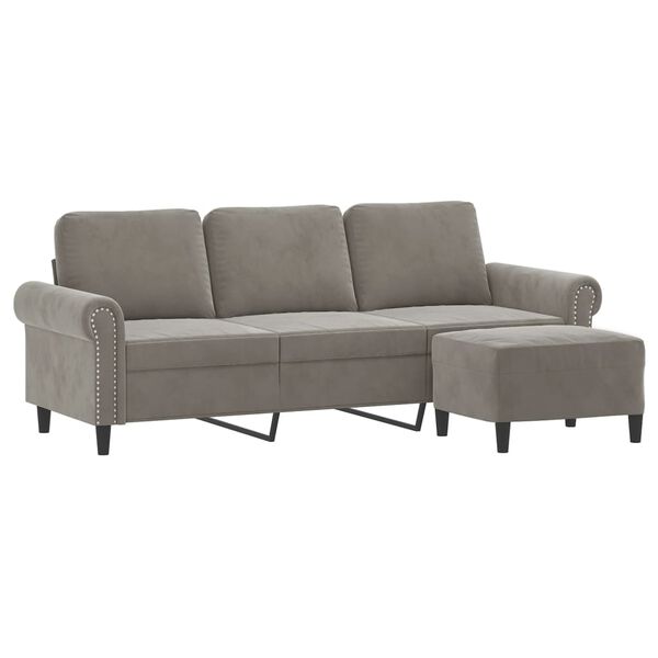 vidaXL 3-Sitzer-Sofa mit Hocker Hellgrau 180 cm Samt
