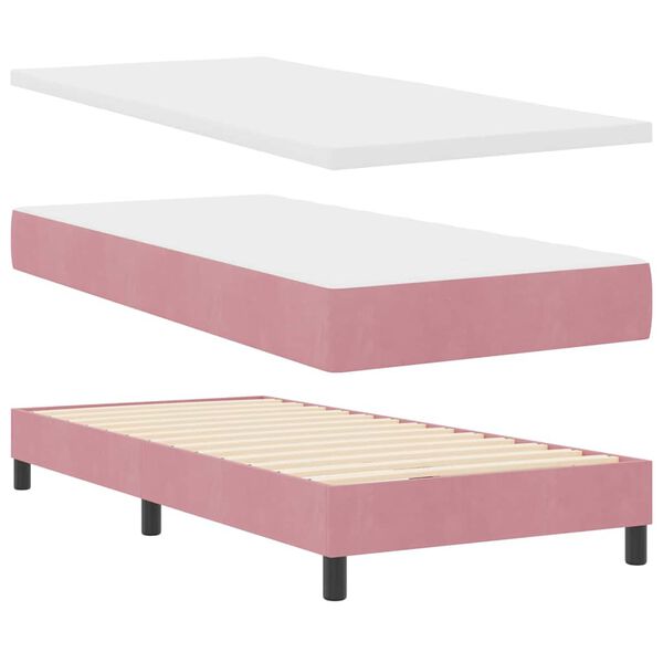 vidaXL Boxspringbett mit Matratze mit Kopfteil Rosa 90 x 190 cm Samt