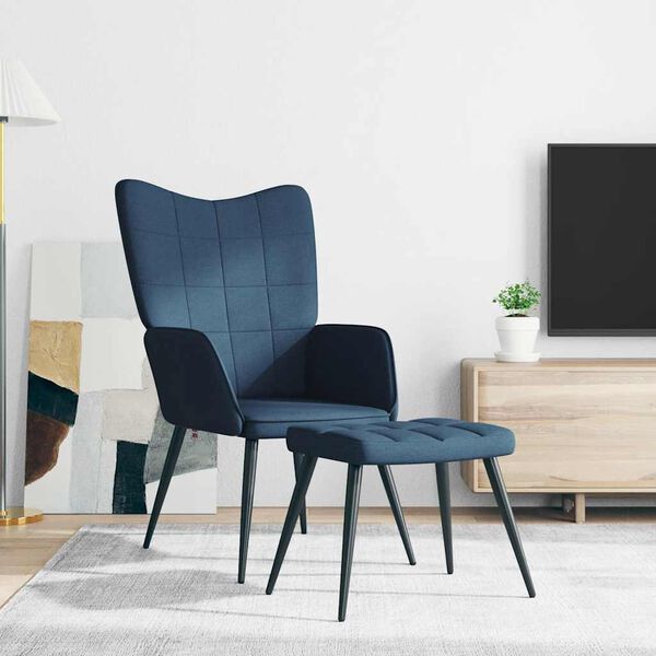 vidaXL Relaxsessel mit Hocker Blau Stoff