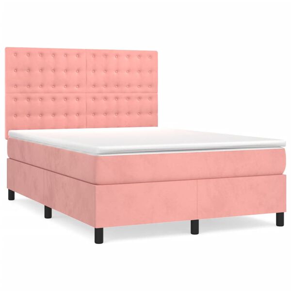 vidaXL Boxspringbett mit Matratze Rosa 140x190 cm Samt