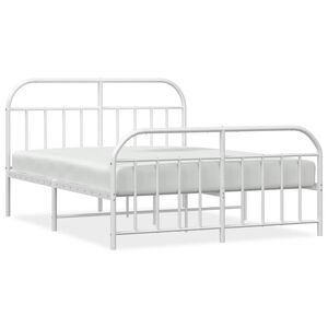 vidaXL Bettgestell mit Kopf- und Fu&szlig;teil Metall Wei&szlig; 135x190 cm