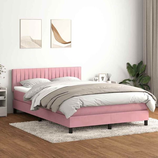 vidaXL Boxspringbett mit Matratze & LED Rosa 140x220 cm Samt