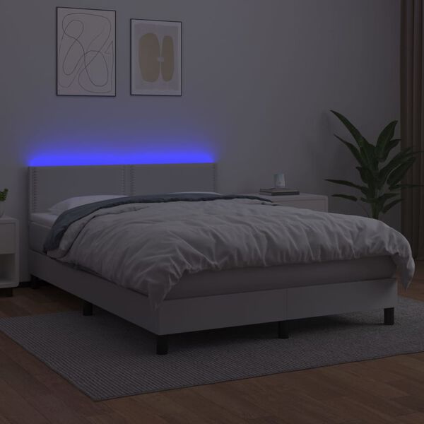 vidaXL Boxspringbett mit Matratze & LED Wei&szlig; 140x200 cm Kunstleder