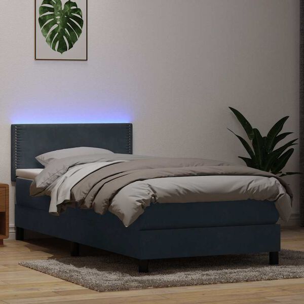 vidaXL Boxspringbett mit Matratze & LED Dunkelgrau 80x220 cm Samt