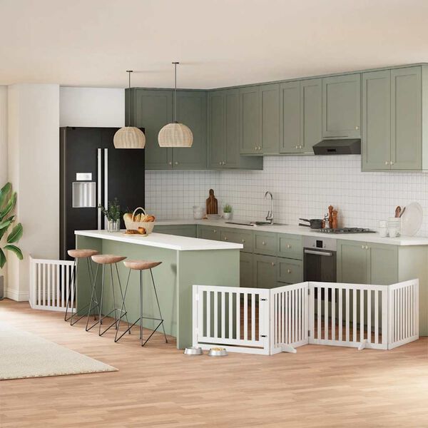 vidaXL 6-tlg. Hundetor mit T&uuml;r Faltbar Wei&szlig; 480 cm Pappelholz