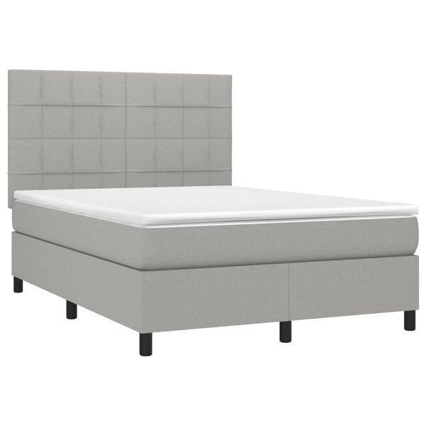vidaXL Boxspringbett mit Matratze & LED Hellgrau 140x200 cm Stoff