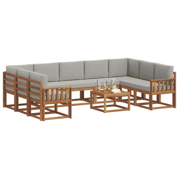 vidaXL Outdoor-Sofagarnitur mit Kissen 10 pcs Nat&uuml;rlich und Hellgrau