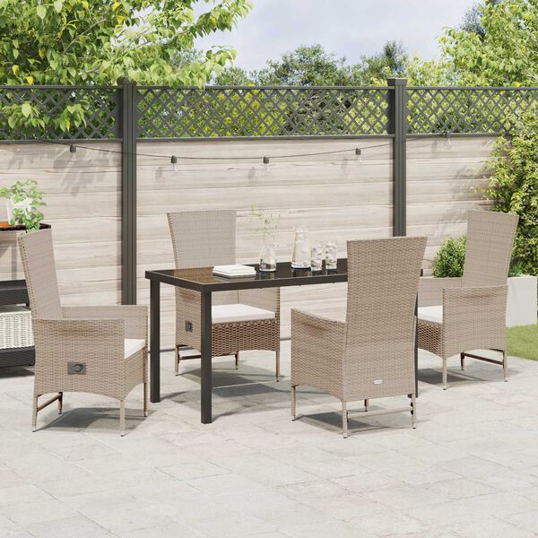 vidaXL Garten Essgruppe mit Kissen 5 pcs Beige Poly-Rattan