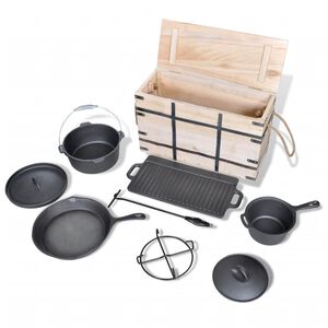 9-teiliges Set in Holzkiste Kochtopf-Set T&ouml;pfe Pfanne
