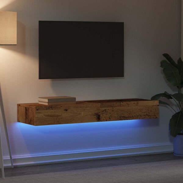 vidaXL TV-Schränke mit LED-Leuchten 2 Stk. Altholz-Optik 60x35x15,5 cm