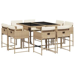 vidaXL 9-tlg. Garten-Essgruppe mit Kissen Beige Poly Rattan