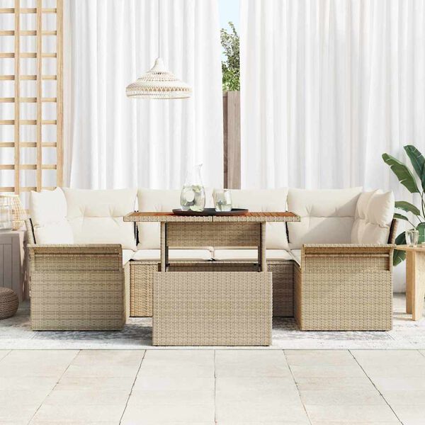 vidaXL Garten-Sofa-Set mit Speicher 7 pcs Beige Poly Rattan