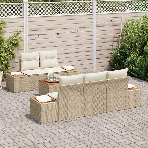 vidaXL Garten-Sofa-Set mit Kissen mit Speicher 6 pcs Beige Poly Rattan