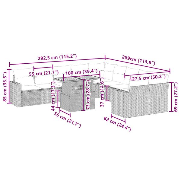 vidaXL 11-tlg. Garten-Sofagarnitur mit Kissen Beige Poly Rattan