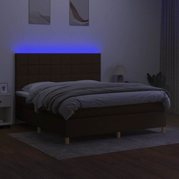 vidaXL Boxspringbett mit Matratze & LED Dunkelbraun 180x200 cm Stoff