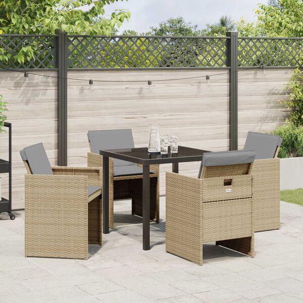 vidaXL Garten Essgruppe mit Kissen 5 pcs Beige Poly-Rattan