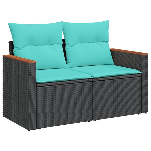 vidaXL 10-teiliges Gartensofa-Set mit Kissen, schwarzes Polyrattan