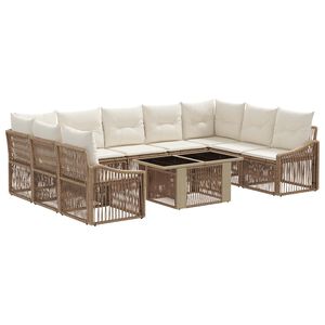 vidaXL Gartensofa-set 10 stk. Beige und Cremewei&szlig; Poly-Rattan