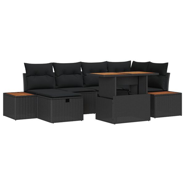 vidaXL Gartensofa-set mit Kissen 7 pcs Schwarz Poly-Rattan