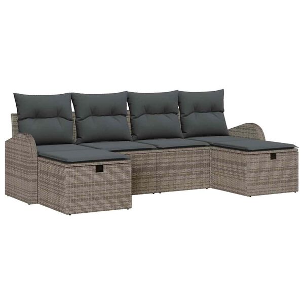 vidaXL Gartensofa-set mit Kissen mit Speicher 6 pcs Grau Poly-Rattan