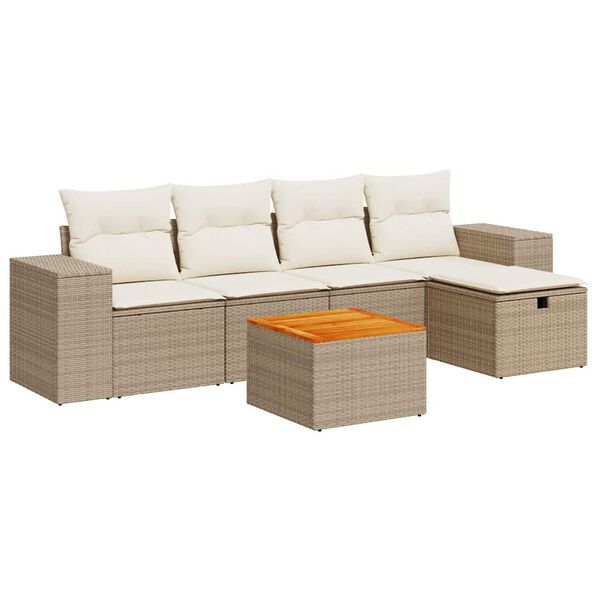 vidaXL 6-tlg. Garten-Sofagarnitur mit Kissen Beige Poly Rattan