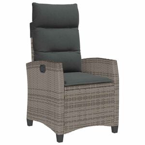 vidaXL Gartensessel mit Beistelltisch Verstellbar Grau Poly Rattan