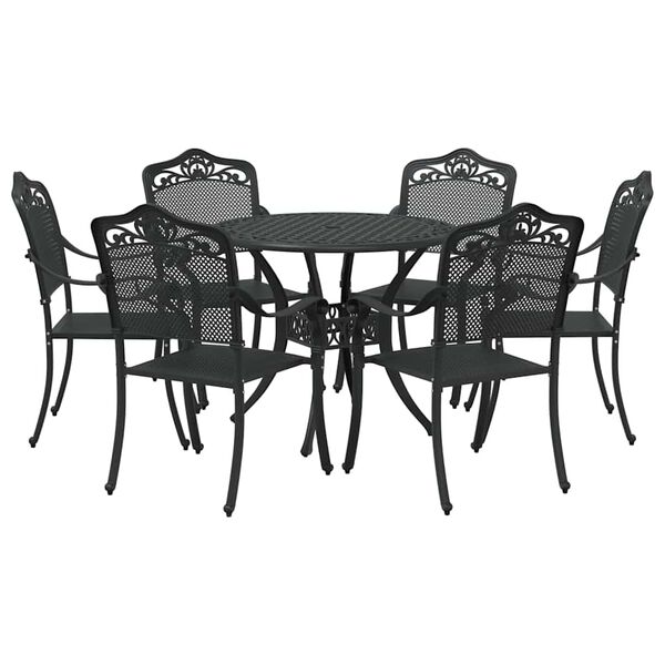 vidaXL Garten Essgruppe 7 pcs Schwarz Aluminium
