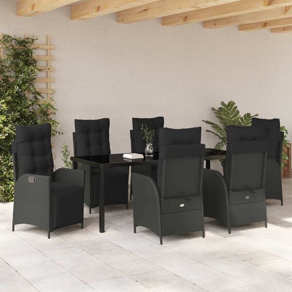 vidaXL Garten Essgruppe mit Kissen 7 pcs Schwarz Poly-Rattan