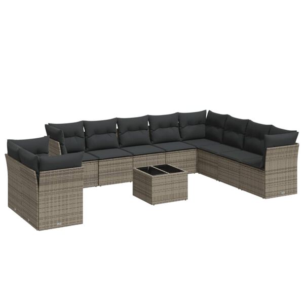 vidaXL 11-tlg. Garten-Sofagarnitur mit Kissen Grau Poly Rattan