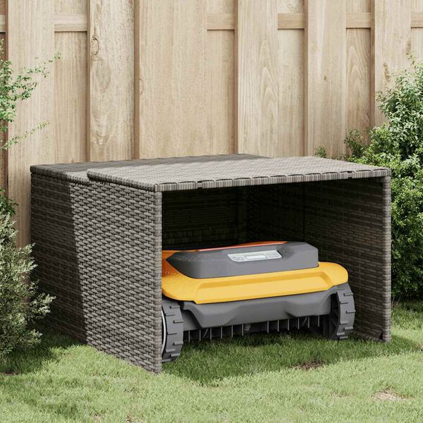 vidaXL M&auml;hroboter-Garage Grau 86x90x52/57 cm Poly Rattan