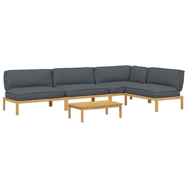 vidaXL Sofa Set mit Kissen Uni 5 pcs Anthrazit Massivholz Akazie
