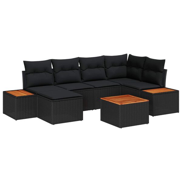 vidaXL Garten-Sofa-Set mit Kissen 7 pcs Schwarz Poly Rattan