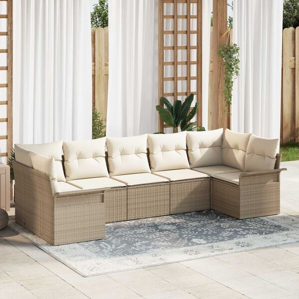 vidaXL Garten-Sofa-Set mit Kissen 7 pcs Beige Poly Rattan