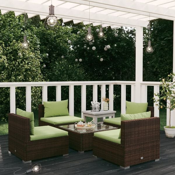 vidaXL 5-tlg. Garten-Lounge-Set mit Kissen Poly Rattan Braun
