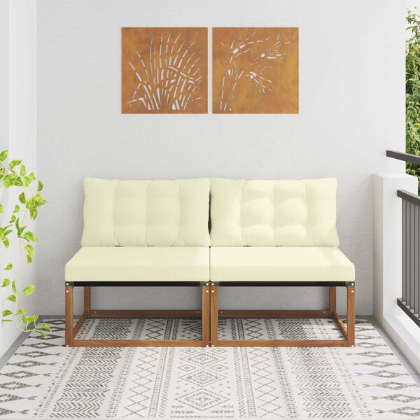 vidaXL 2 St&uuml;ck Outdoor Mittelsofa Massivholz Akazie Natur