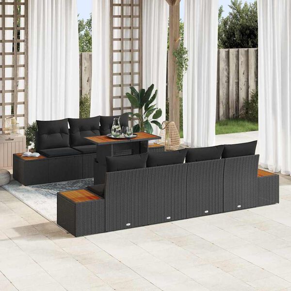 vidaXL Garten-Sofa-Set mit Kissen 8 pcs Schwarz Poly Rattan