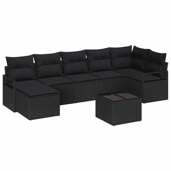 vidaXL Sofa Set mit Kissen mit Speicher 8 pcs Schwarz Poly-Rattan