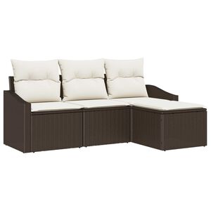 vidaXL Sofa Set mit Kissen 4 pcs Braun und Creme Poly-Rattan