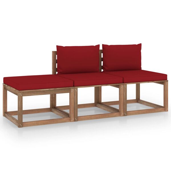 vidaXL 3-tlg. Garten-Lounge-Set aus Paletten mit Kissen Kiefernholz